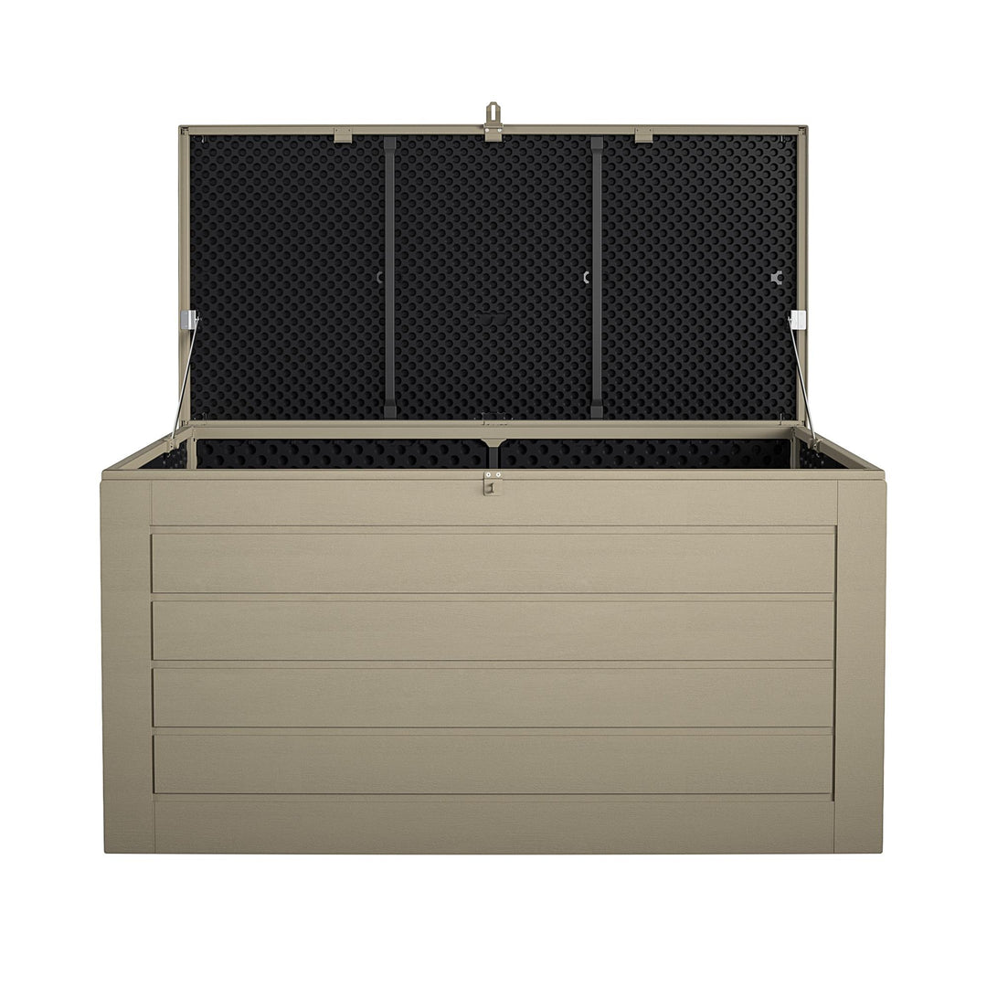 Outdoor Weather-Resistant Patio Deck Storage Box with Locking Hinge Design - Tan