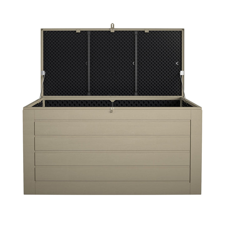 Outdoor Weather-Resistant Patio Deck Storage Box with Locking Hinge Design - Tan