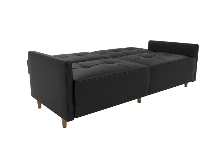 Andora Tufted Upholstered Coil Futon with Wooden Legs - Black Faux Leather