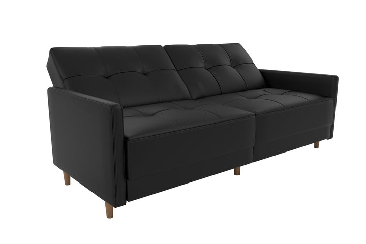 Andora Tufted Upholstered Coil Futon with Wooden Legs - Black Faux Leather