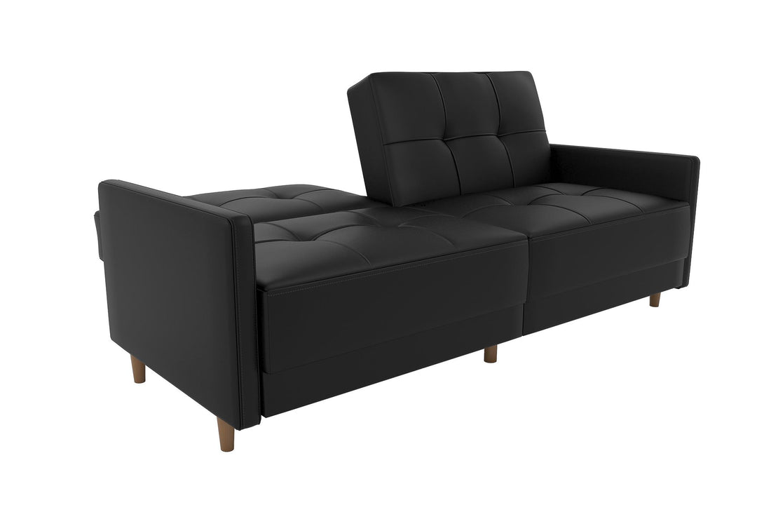 Andora Tufted Upholstered Coil Futon with Wooden Legs - Black Faux Leather