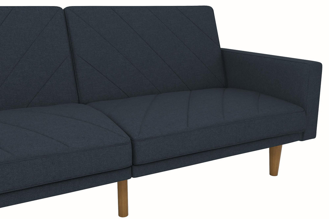 Paxson Futon with Solid Wood Legs and Diagonal Design - Navy