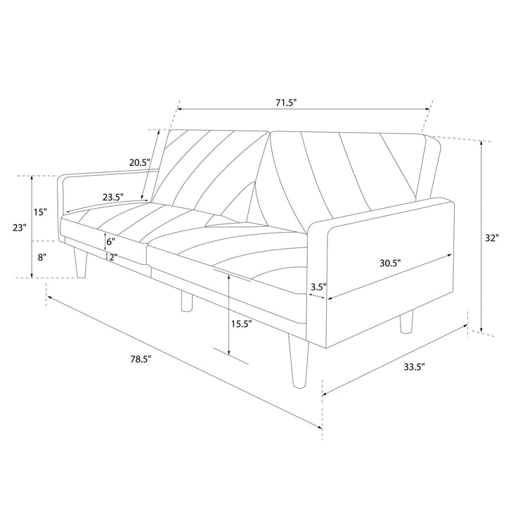 Paxson Futon with Solid Wood Legs and Diagonal Design - Navy