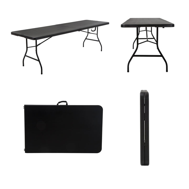 8 ft Fold-in-Half Banquet Folding Table with Handle - Black - 8’ FIH