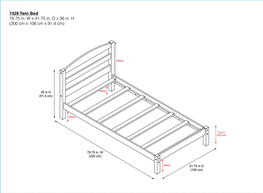 Brycen Kids Twin Size Wood Platform Bed Frame - Black - Twin