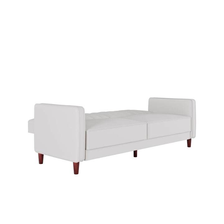 Pin Tufted Transitional Futon with Vertical Stitching and Button Tufting - White