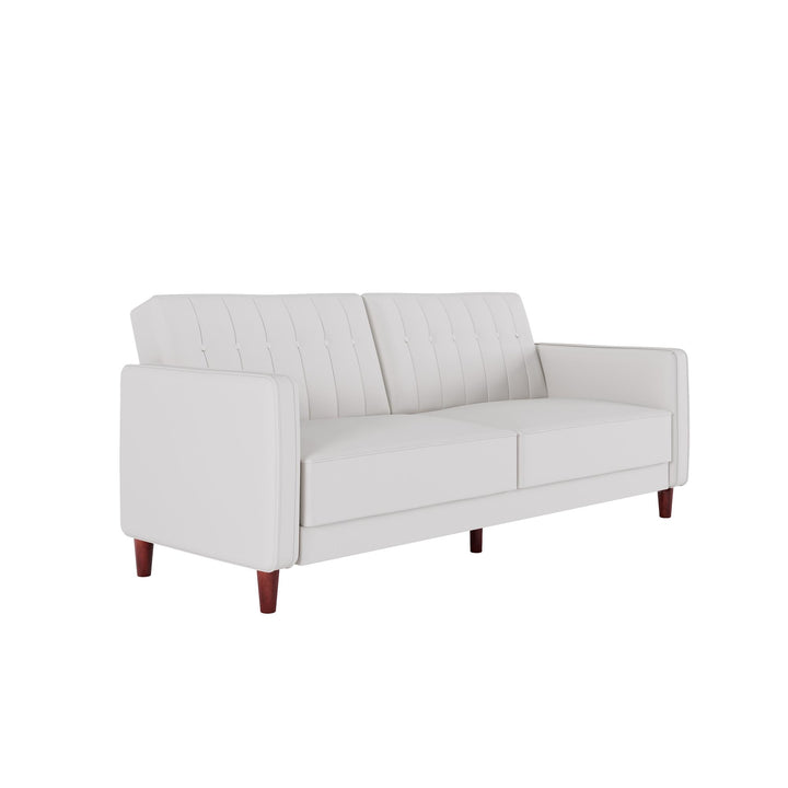 Pin Tufted Transitional Futon with Vertical Stitching and Button Tufting - White