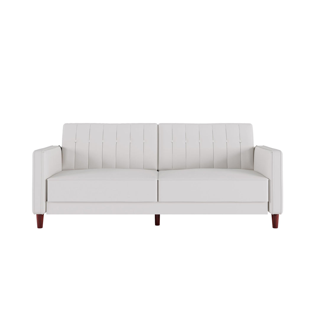 Pin Tufted Transitional Futon with Vertical Stitching and Button Tufting - White