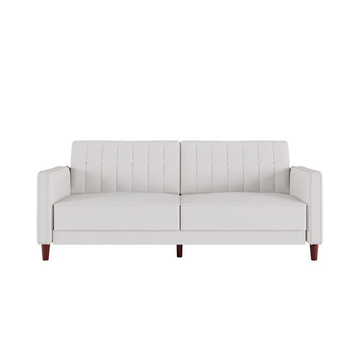 Pin Tufted Transitional Futon with Vertical Stitching and Button Tufting - White