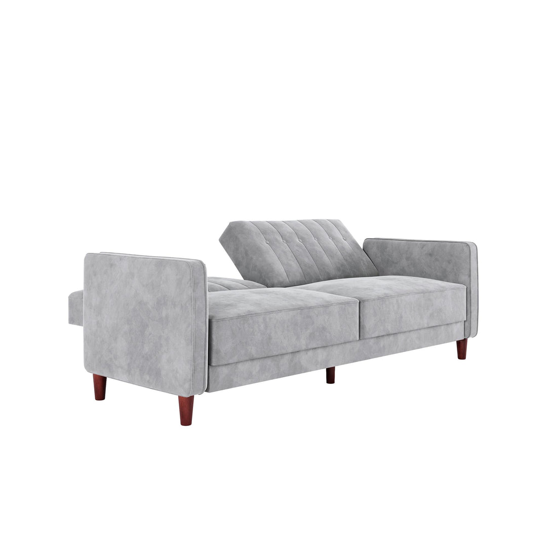 Pin Tufted Transitional Futon with Vertical Stitching and Button Tufting - Light Gray