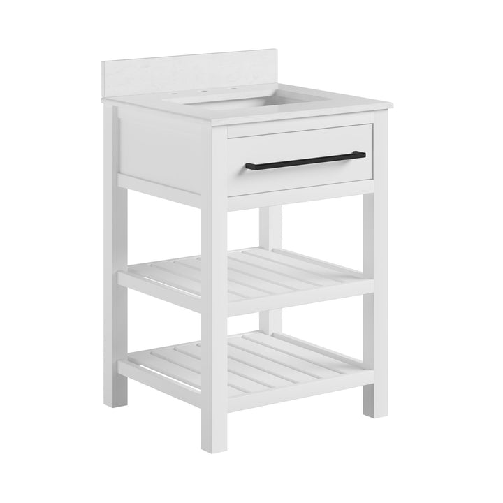 Camden Bathroom Vanity with Ceramic Sink and Metal Towel Rack - White - 24"