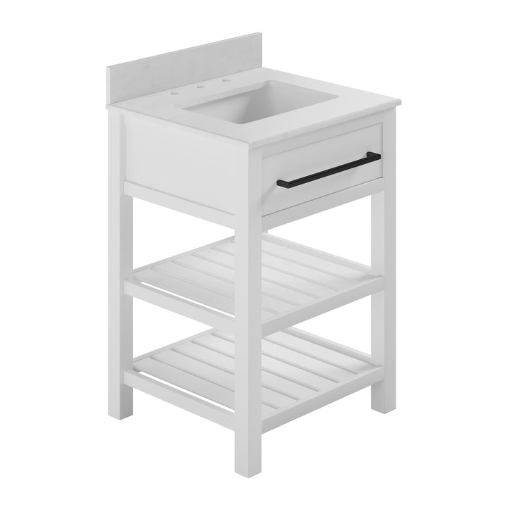 Camden Bathroom Vanity with Ceramic Sink and Metal Towel Rack - White - 24"