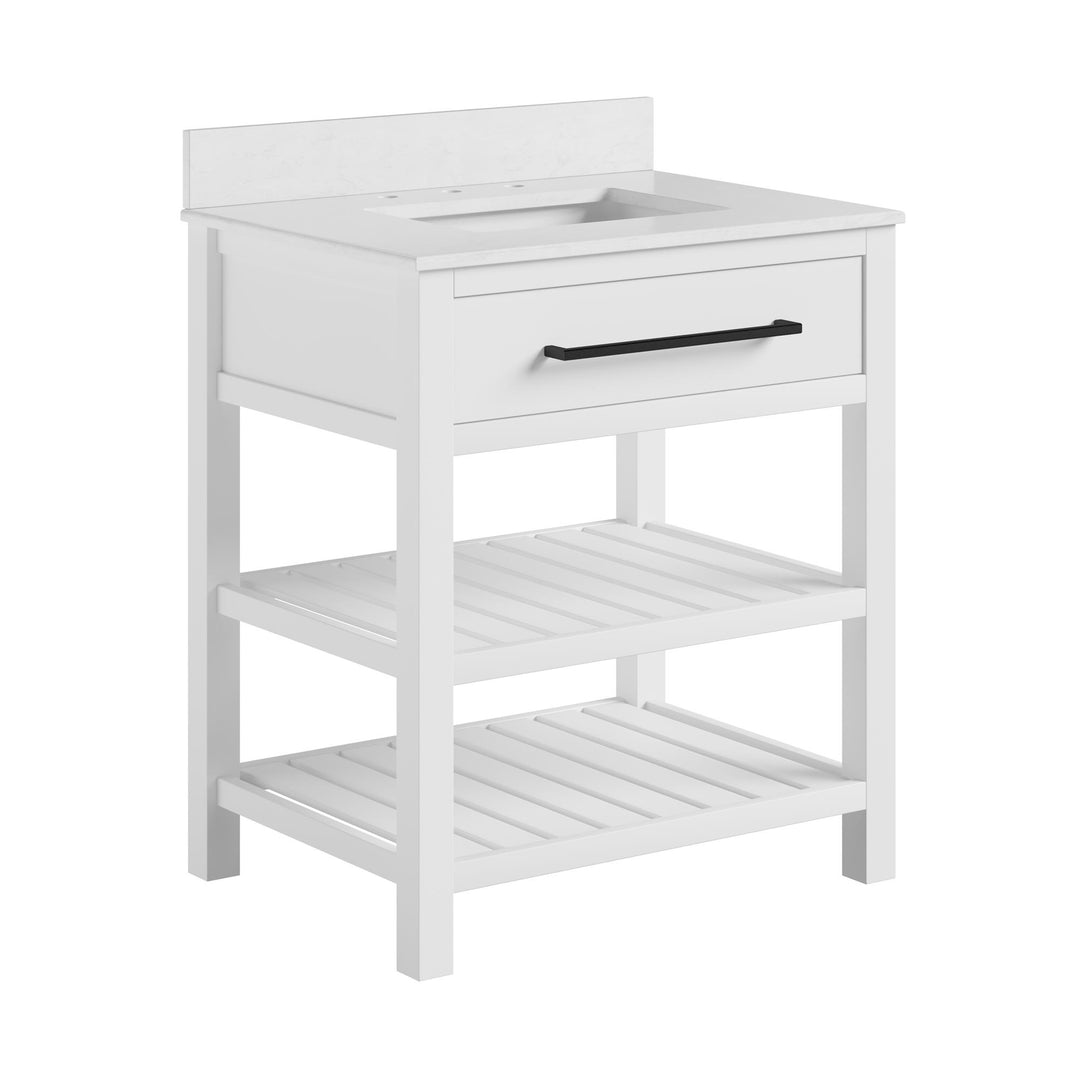 Camden Bathroom Vanity with Ceramic Sink and Metal Towel Rack - White - 30"