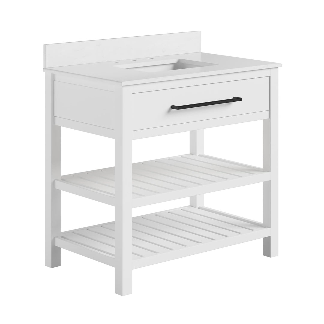 Camden Bathroom Vanity with Ceramic Sink and Metal Towel Rack - White - 36"