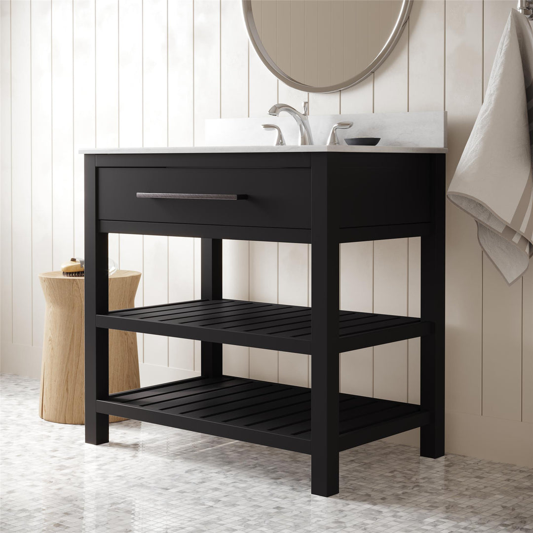 Camden Bathroom Vanity with Ceramic Sink and Metal Towel Rack - Black - 36"