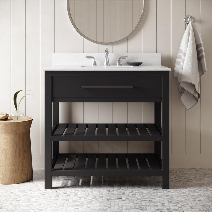 Camden Bathroom Vanity with Ceramic Sink and Metal Towel Rack - Black - 36"