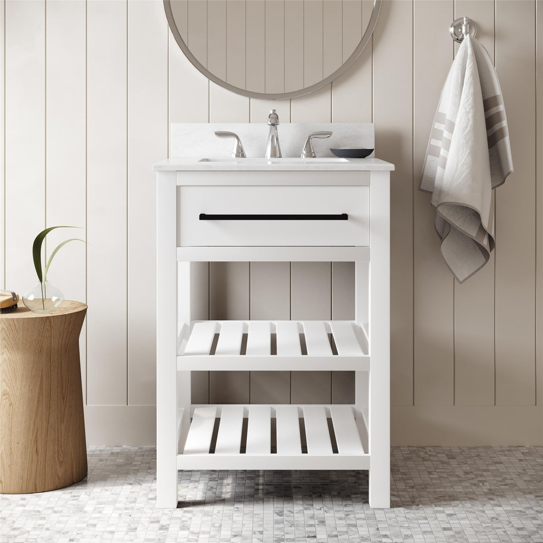 Camden Bathroom Vanity with Ceramic Sink and Metal Towel Rack - White - 24"