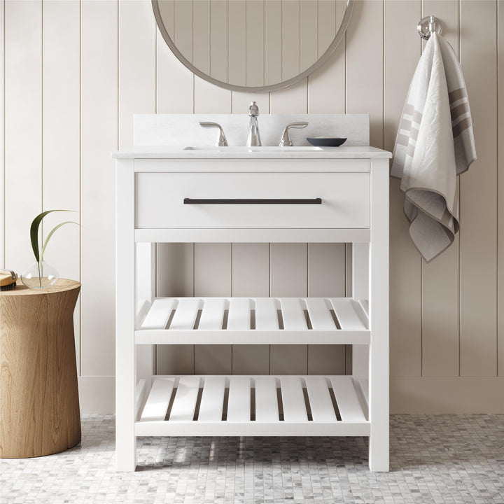 Camden Bathroom Vanity with Ceramic Sink and Metal Towel Rack - White - 30"