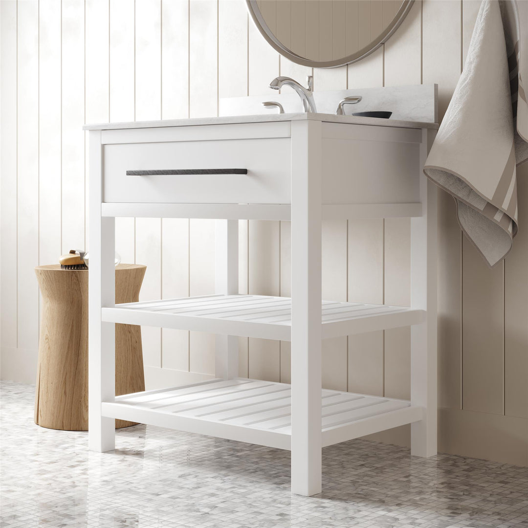 Camden Bathroom Vanity with Ceramic Sink and Metal Towel Rack - White - 30"