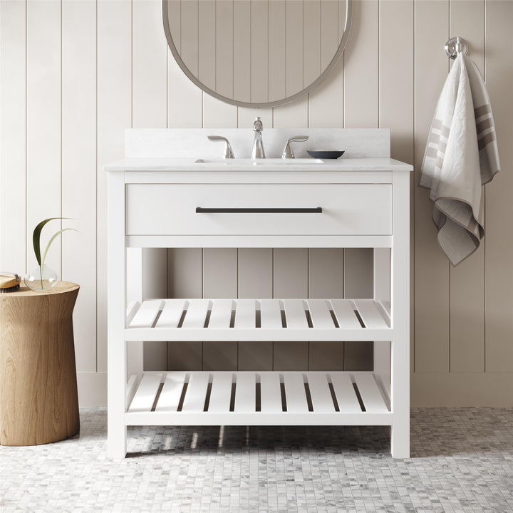 Camden Bathroom Vanity with Ceramic Sink and Metal Towel Rack - White - 36"