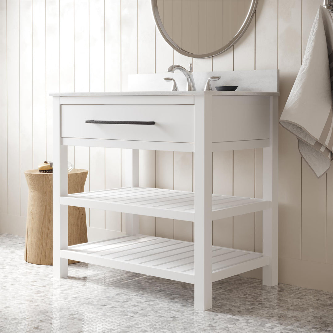 Camden Bathroom Vanity with Ceramic Sink and Metal Towel Rack - White - 36"