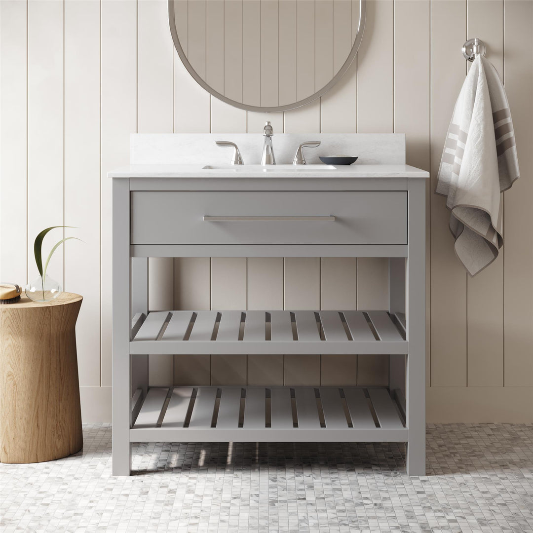 Camden Bathroom Vanity with Ceramic Sink and Metal Towel Rack - Gray - 36"