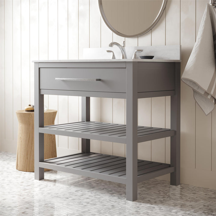 Camden Bathroom Vanity with Ceramic Sink and Metal Towel Rack - Gray - 36"