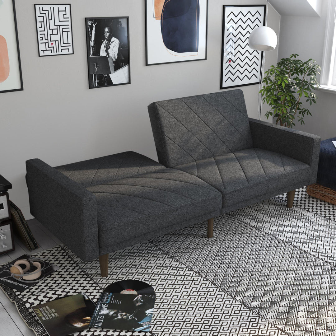 Paxson Futon with Solid Wood Legs and Diagonal Design - Dark Gray