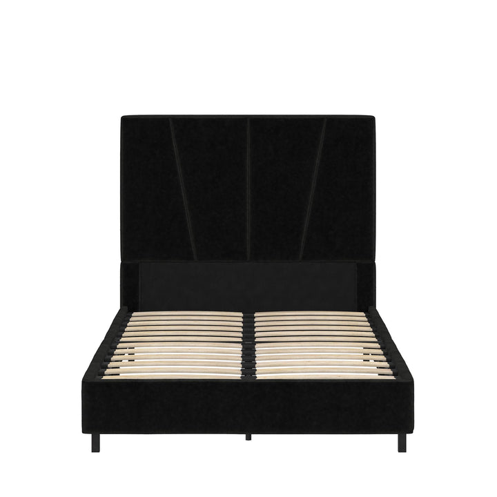 Maverick Velvet Upholstered Platform Bed with Tufted Headboard - Black - Twin