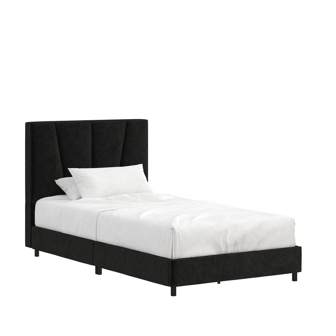 Maverick Velvet Upholstered Platform Bed with Tufted Headboard - Black - Twin