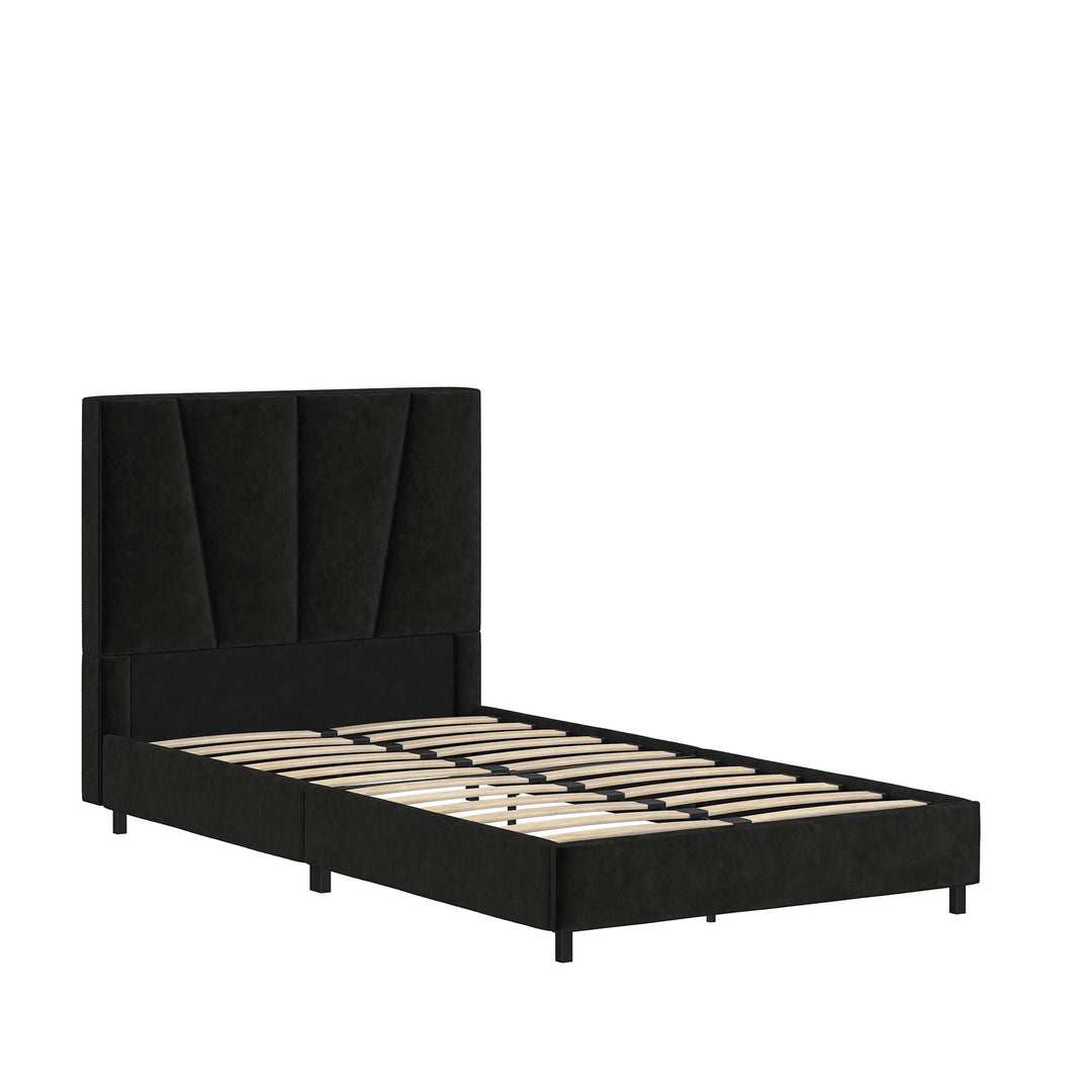 Maverick Velvet Upholstered Platform Bed with Tufted Headboard - Black - Twin