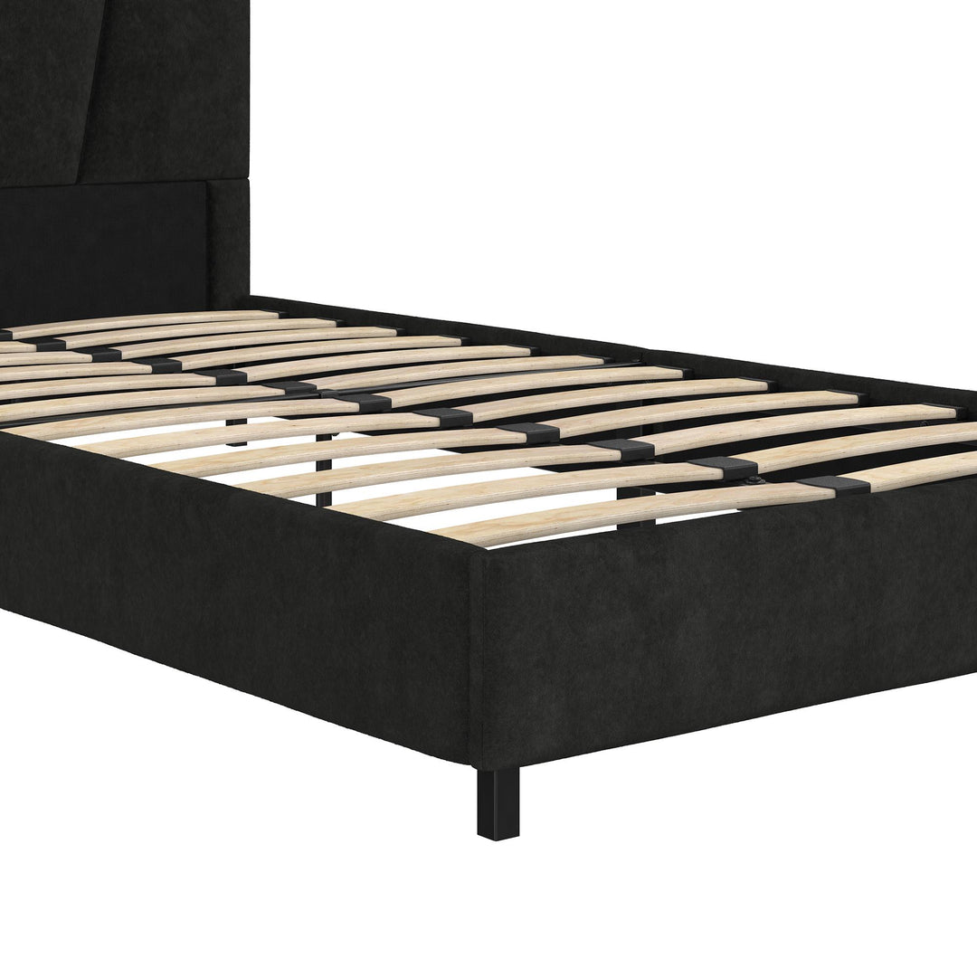 Maverick Velvet Upholstered Platform Bed with Tufted Headboard - Black - Twin