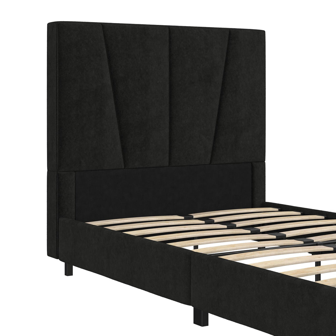 Maverick Velvet Upholstered Platform Bed with Tufted Headboard - Black - Twin