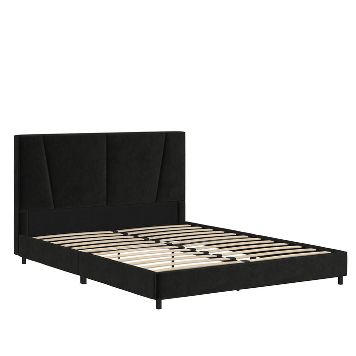 Maverick Velvet Upholstered Platform Bed with Tufted Headboard - Black - Full