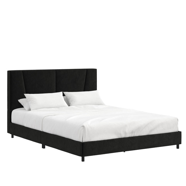 Maverick Velvet Upholstered Platform Bed with Tufted Headboard - Black - Full