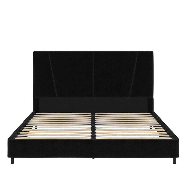 Maverick Velvet Upholstered Platform Bed with Tufted Headboard - Black - Full