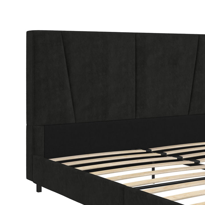 Maverick Velvet Upholstered Platform Bed with Tufted Headboard - Black - Full