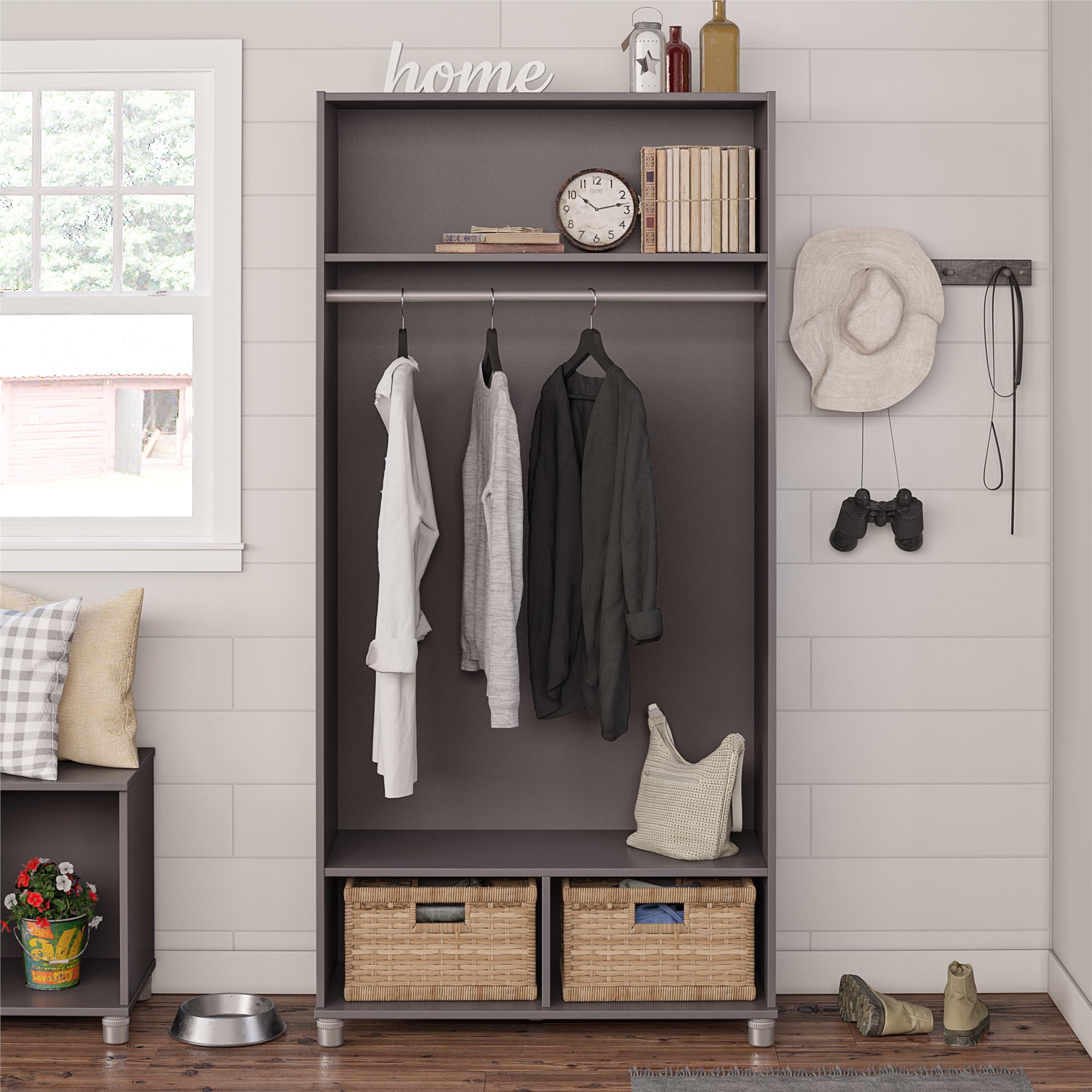 Storage cabinet discount with clothes rod