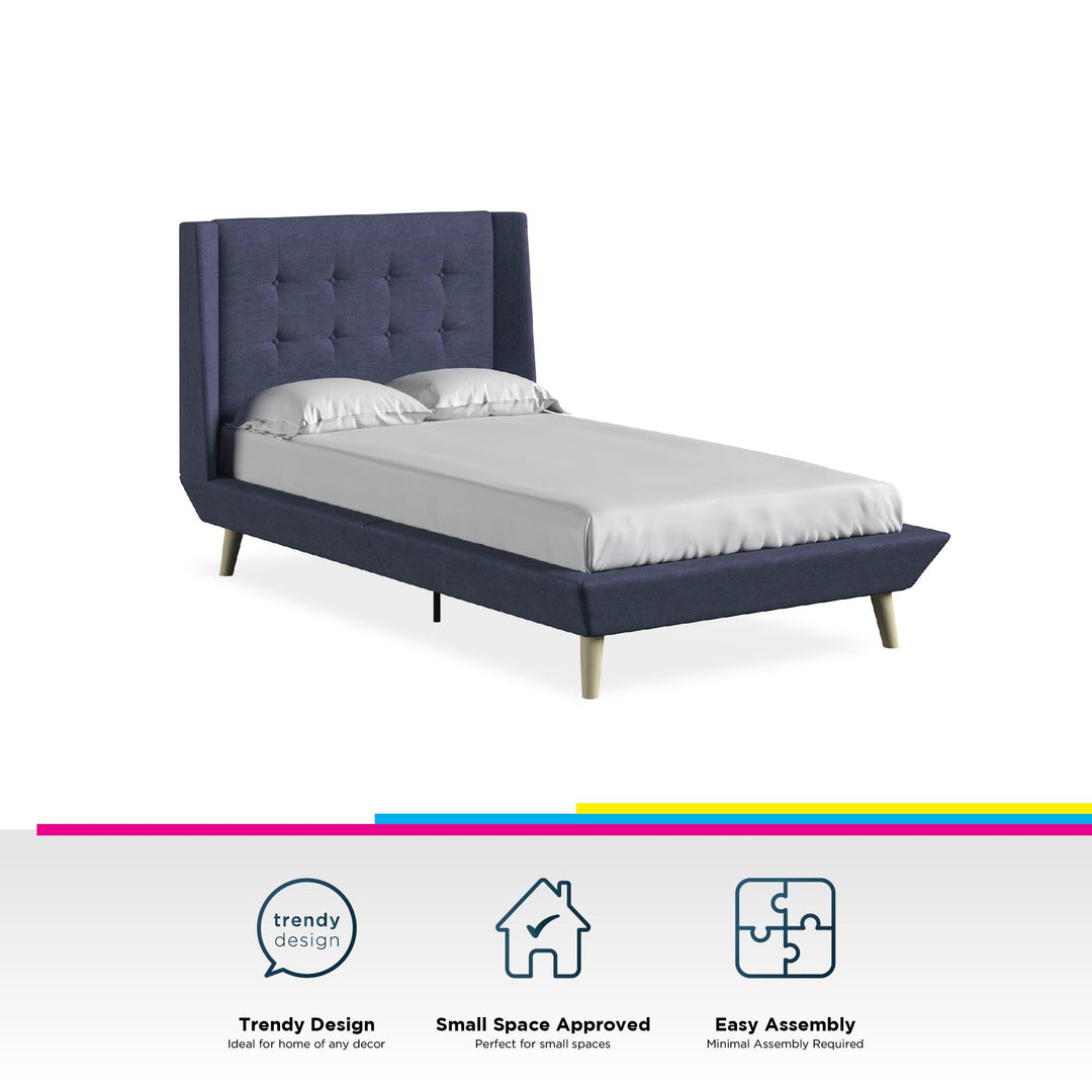 Farnsworth Upholstered Bed with Low Profile Platform Frame - Blue - Twin