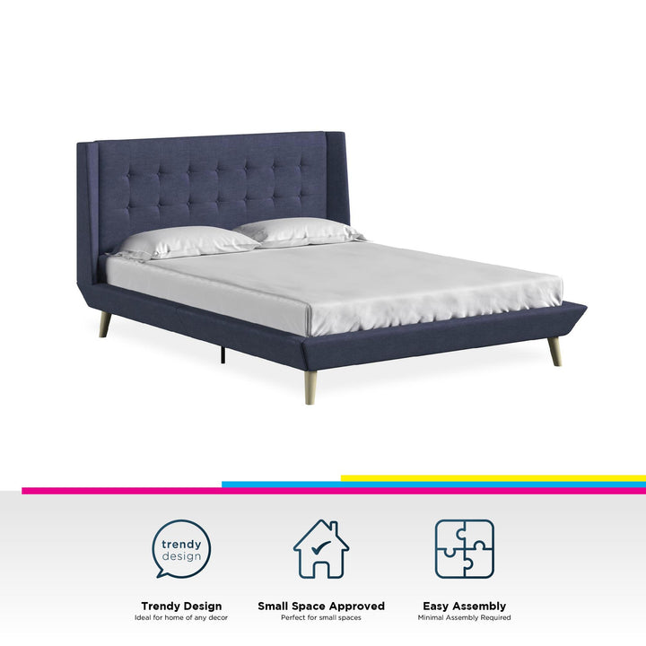 Farnsworth Upholstered Bed with Low Profile Platform Frame - Blue - Full