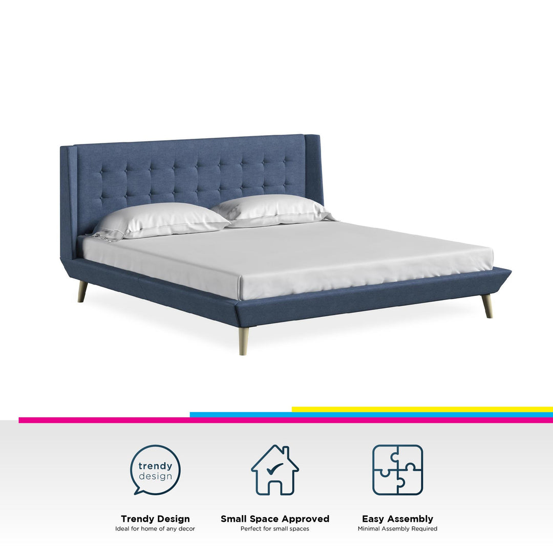 Farnsworth Upholstered Bed with Low Profile Platform Frame - Blue - King