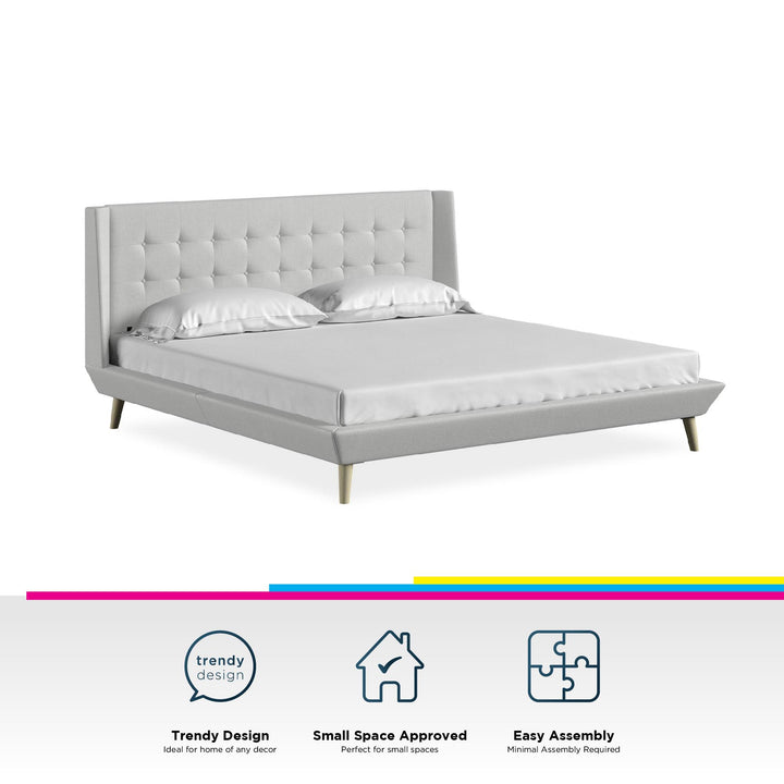 Farnsworth Upholstered Bed with Low Profile Platform Frame - Light Gray - King