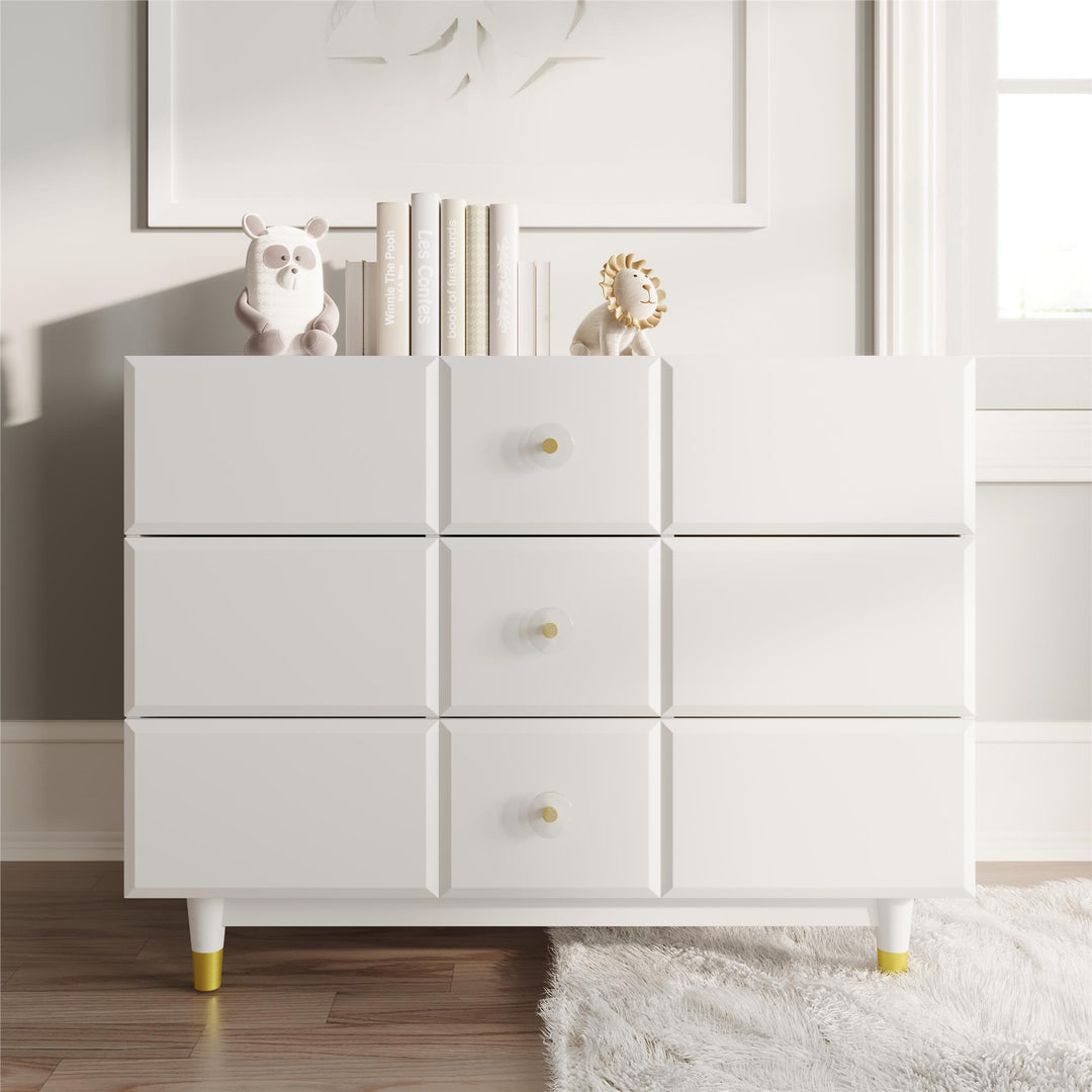 Aviary 3-Drawer Dresser with Gold Hardware - White