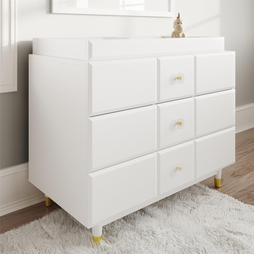 Aviary 3-Drawer Dresser with Gold Hardware - White