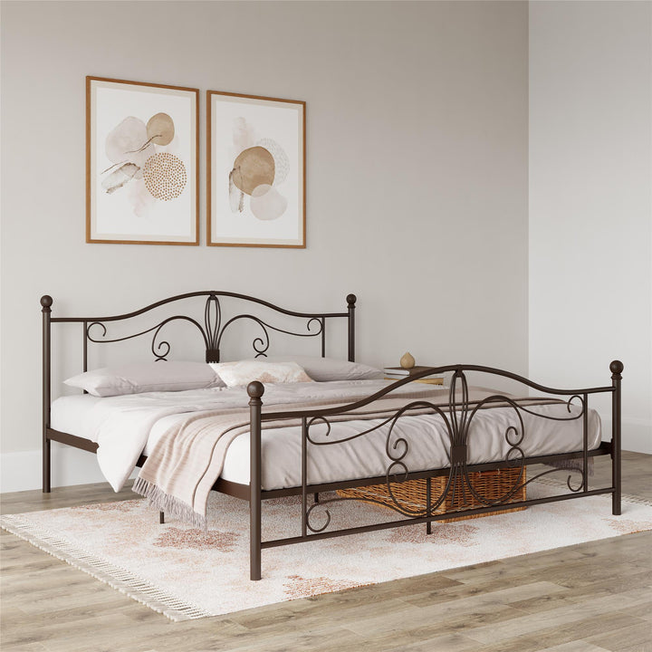 Ballard Victorian Metal Bed with Secured Metal Slats - Bronze - King