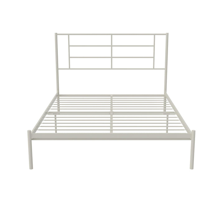 Praxis Metal Bed with a Geometric Headboard - White - Full