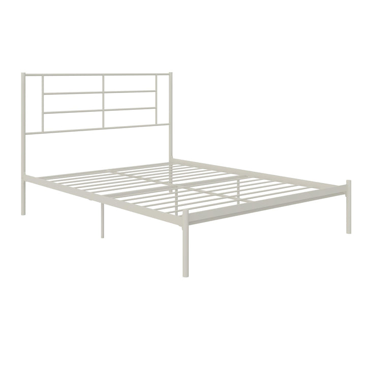 Praxis Metal Bed with a Geometric Headboard - White - Full