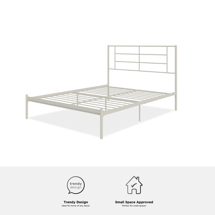 Praxis Metal Bed with a Geometric Headboard - White - Full