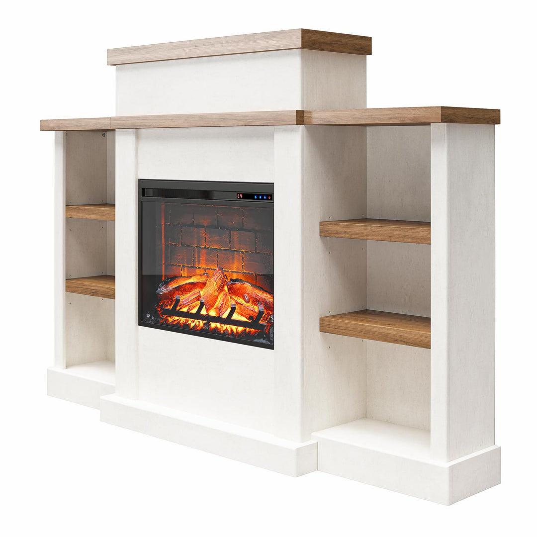 Gateswood Electric Fireplace with Mantel and Bookcase - Plaster