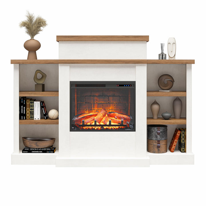 Gateswood Electric Fireplace with Mantel and Bookcase - Plaster